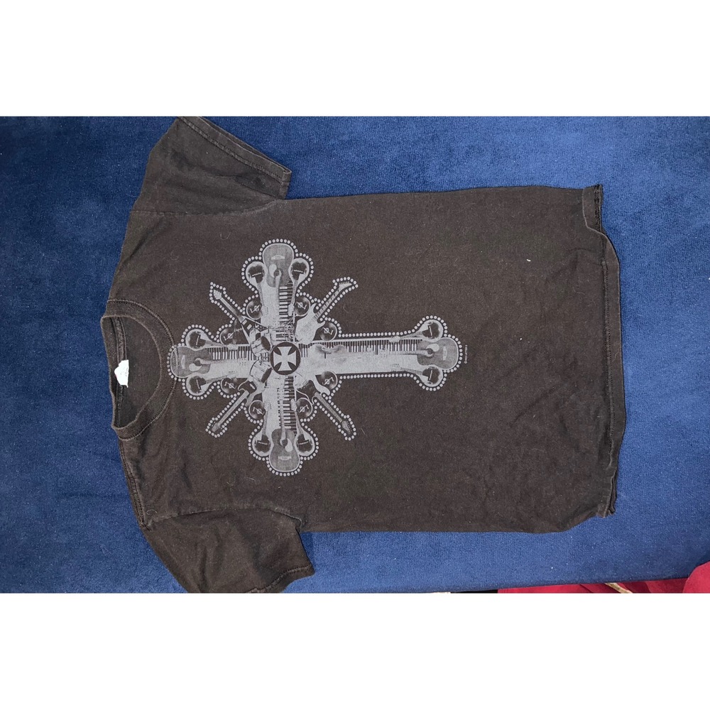 Mens Delta Magnum Weight Black Cross Guitars Graphic T Shirt Size S